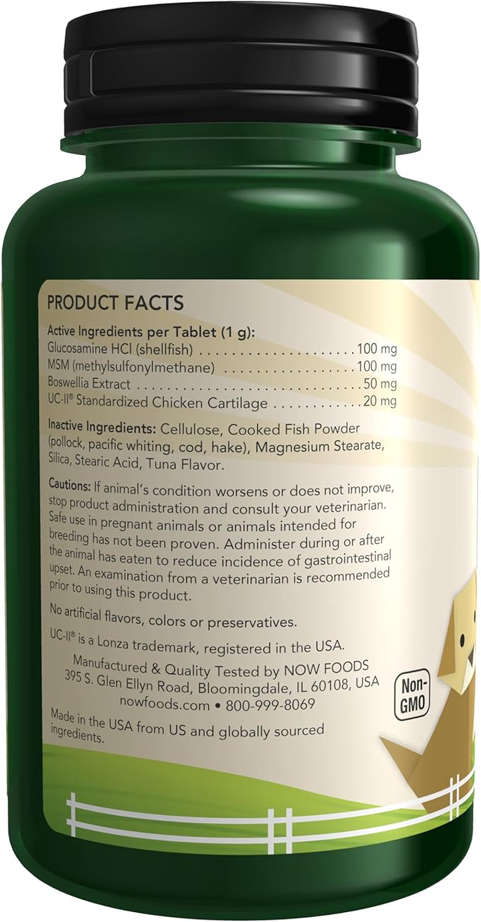 NOW Foods® Pets, UC-II® Advanced Joint Mobility for Dogs and Cats, Veterinarian formulated, Help Maintain Cartilage and Connective Tissue*, 60 Chewable Tablets (60 Grams)