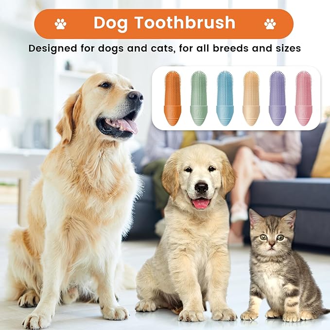 Duckart 6 Pack Dog Toothbrush, 360° Cleaning Finger Brush for Dogs Teeth, Food Grade Silicone Pet Toothbrush Fits Most Fingers