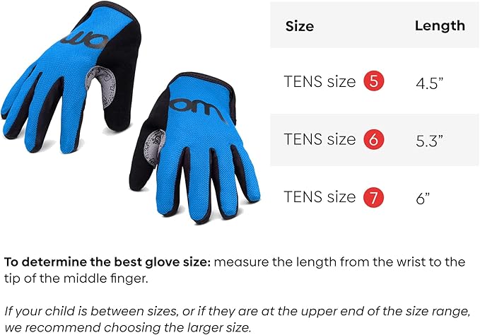 woom TENS Bike Gloves, Child’s & Youth Bicycle Full Finger Protection with Grip for Road Cycling & Mountain Biking (Boys & Girls)