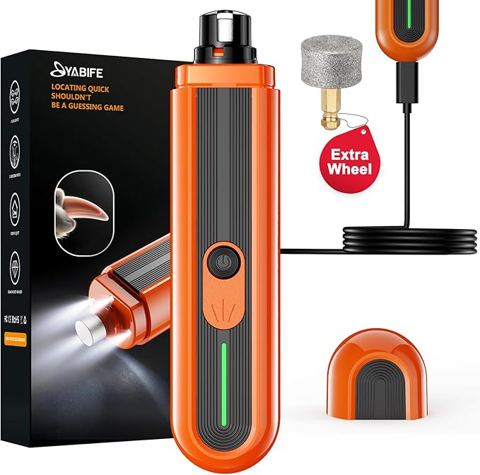 YABIFE 4-Lights Dog Nail Grinder, Easy Quick Locate Dog Nail Trimmers, for Puppy Paw Toenails or Pets from Small, Medium to Large, with Travel Lock, Whisper Quiet, Heavy Duty 3 Speeds