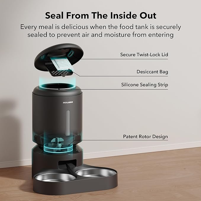 PETLIBRO Automatic Cat Feeder for 2 Cats, 5G&2.4G WiFi Pet Feeders, 5L Programmable Cat Food Dispenser with Airtight Lock-Fresh Technology, Dual Stainless Steel Bowls, Low Food Sensor