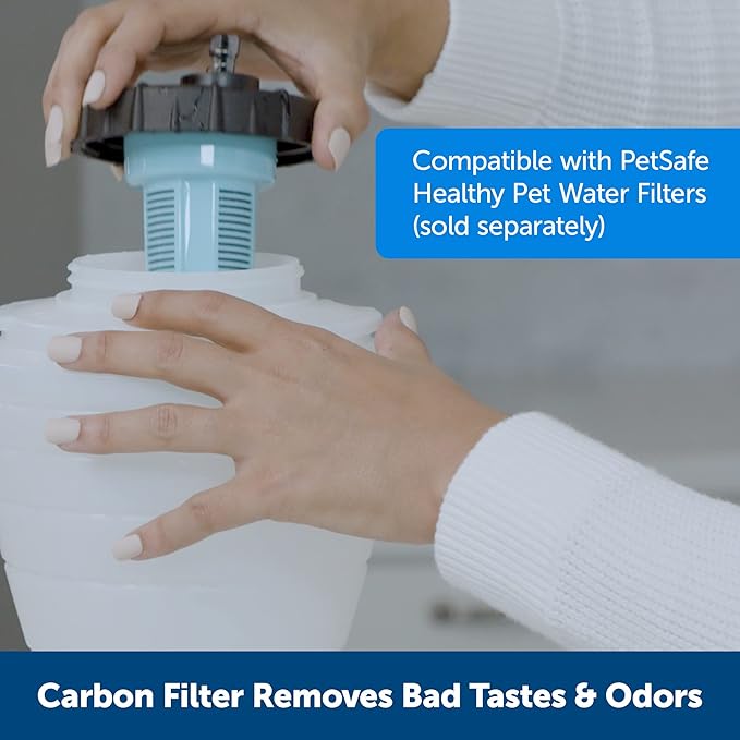 PetSafe Healthy Pet Water Station - Small, 64 oz Capacity - Gravity Pet Water Fountain, Automatic Cat Water Fountain, Dog Water Fountain, Water Dispenser - Removable Stainless Steel Bowl Included