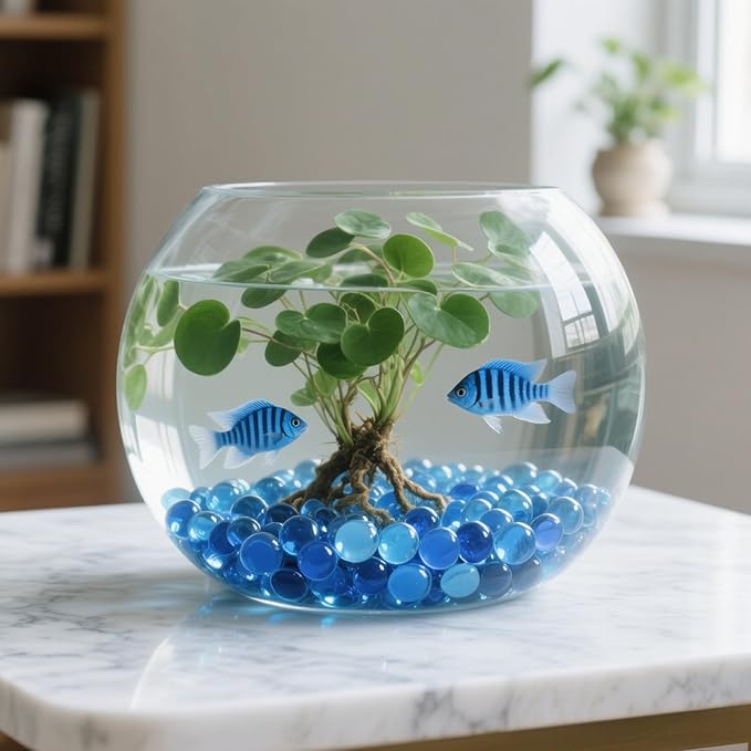 2.16LB Glass Beads Vase Filler Aquarium Gravel Decor Flat Glass Marbles Gems Pebbles Fish Tank Rocks Home Decorative Art Craft - Light Blue