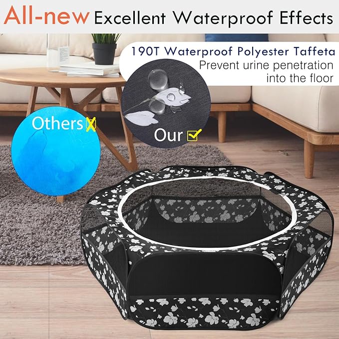 Pawaboo Small Animals Playpen, Waterproof Small Pet Cage Tent with Zippered Cover, Portable Outdoor Yard Fence with 3 Metal Rod for Chick/Kitten/Puppy/Guinea Pig/Rabbits/Hamster/Chinchillas, Magnolia