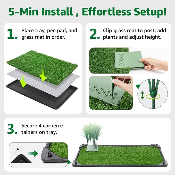 Dog Grass Pad with Tray - 35''x23'' Dog Litter Box Indoor Outdoor Full Potty System, Artificial Grass Patch Mat and Washable Pee Pad for Puppy Training - Pet Toilet for Balcony Patio
