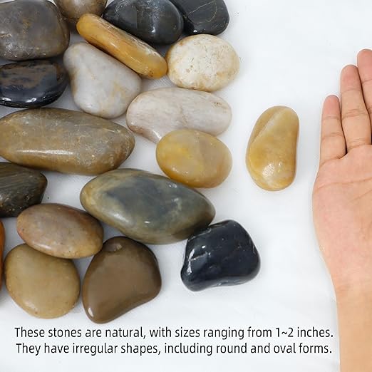 2LB 1"-2" Decorative River Rocks for Plants, Polished Pebbles for Garden Landscaping, Planters, Aquariums, Vase Fillers – Indoor & Outdoor Decor