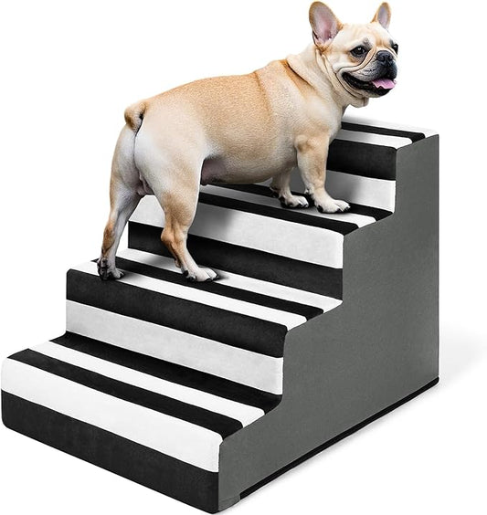 JOEJOY Dog Stairs for Small Dogs 17.7" H, 4-Step Dog Steps for High Bed and Couch, Pet Stairs with Non-Slip Bottom Washable Cover for Small Dogs and Cats