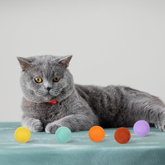 14 PCS Wool Cat Ball Toys, Quiet Play Felt Cat Ball Toys Kitty Kicker Exercise Toy, Fun Colorful Kitty Kitten Toy for Interactive Kitten Balls for Indoor 1.2in