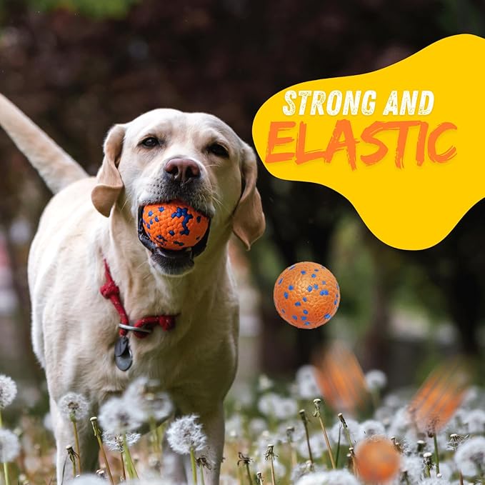 Tough Dog Toys for Aggressive Chewers & Teething Puppies, Bouncy Balls for Medium Dogs, Durable Pet Toys, Floating Dog Balls for Water Play (Orange-Blue-Set)