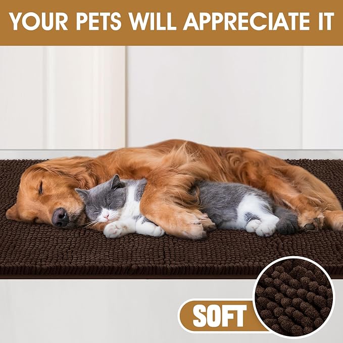 IM HOME Extra Large 60" x 36" Brown Dog Door Mats for Muddy Paws, Chenille Absorbent Dog Mat, Non Slip Heavy Mud Mat for Dogs, Soft Pet Bed Mat for Entryway, Mud Paws, Inside Floor