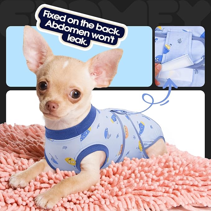 FUAMEY Recovery Suit for Dogs After Surgery,Soft Breathable Dog Bodysuit E-Collar & Cone Alternative Surgical Suit,Male Female Dog Neuter Spay Suits Anti Licking Wounds Onesie Blue Boat XS