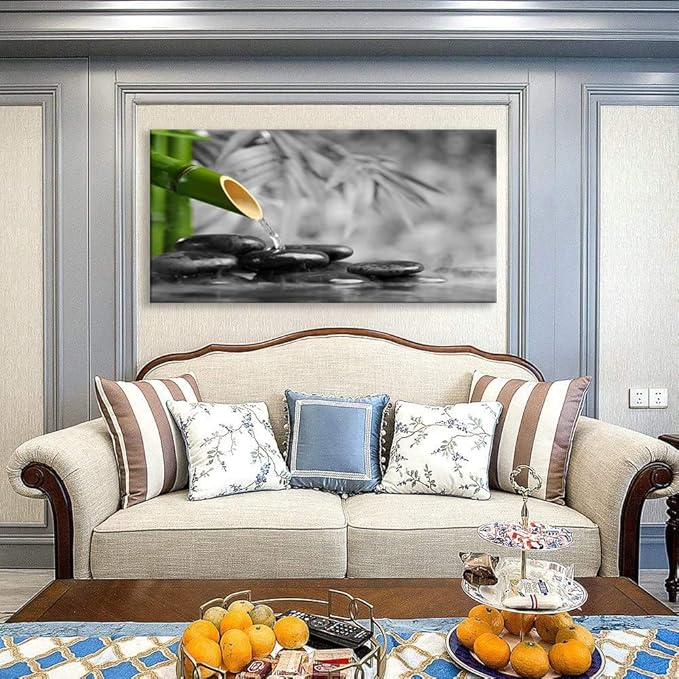 Yxbhhym Canvas Wall Art Living Room Black and White Wall Art Zen Poster Prints Green Wall Decor Stone Meditation Pictures for Office Kitchen Decoration Bedroom Wall Décor Framed Large Art