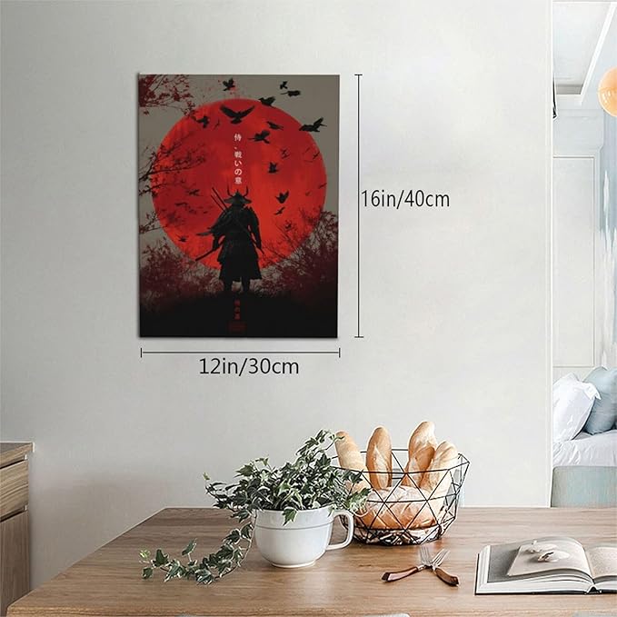 Japanese Armored Samurai Wall Art Modern Japan Warrior Canvas Wall Decor Asian Oriental Bushido Pictures Painting Print Artwork Framed Decorations Gifts for Room Bedroom Office Living Room 12"x16"