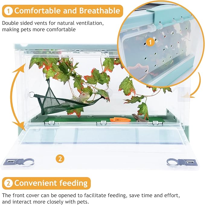 Travel Portable Foldable Terrarium Kits for Reptiles -Heat-Resistant Material, Easy to Move with Wheels, Includes Plant, Feeding Bowl, and Carpet for Snakes, Lizards, Tortoises, and Leopard