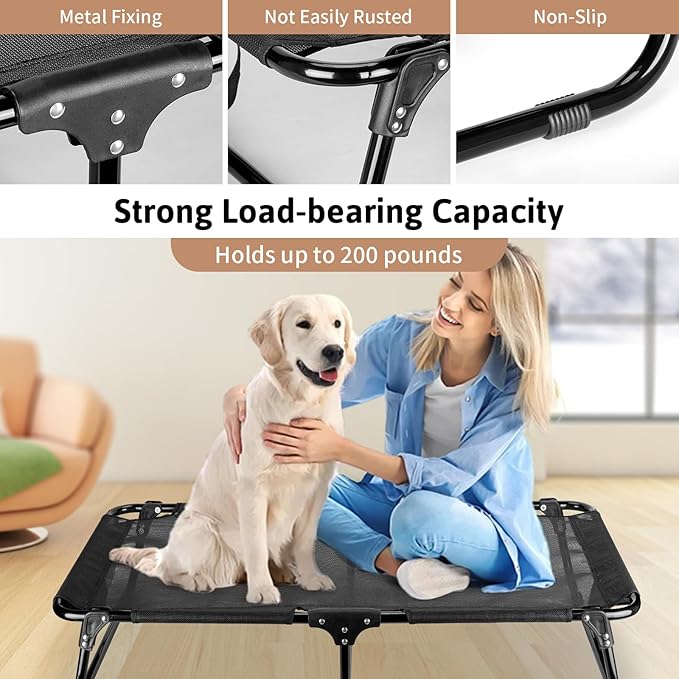 Elevated Dog Bed, Foldable Pet Bed with No Assembly, Cooling Raised Bed with Breathable Mesh, No-Slip Feet Durable Dog Cots Beds for Indoor & Outdoor Use, Black (L:43"x23"x7")