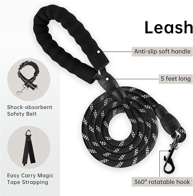 IVY&LANE No Pull Dog Harness with Leash Set, Reflective No Choke Pet Vest,Adjustable Oxford Dog Vest Harness with Easy Control Handle for Medium Dogs (Vintage Blue,M)