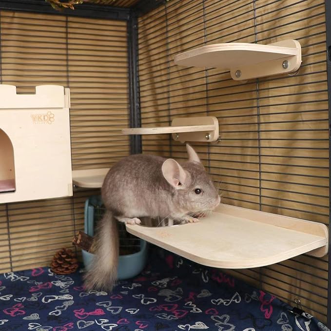 Chinchilla Wooden Platform Set, Pet Cage Platform with Feeding Bowl, Small Animals Cage Accessories for Chinchilla Squirrel Gerbil Suger Glider Hamsters (Feeding Platform + Small Platform)