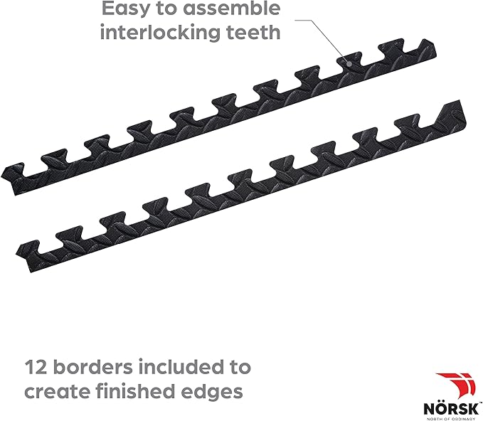 Norsk Foam Floor Gym Mats with Interlocking Tiles, .47" Thick, 24"x24", 60-Pack, 240 Square Feet, Diamond Plate Design, Black