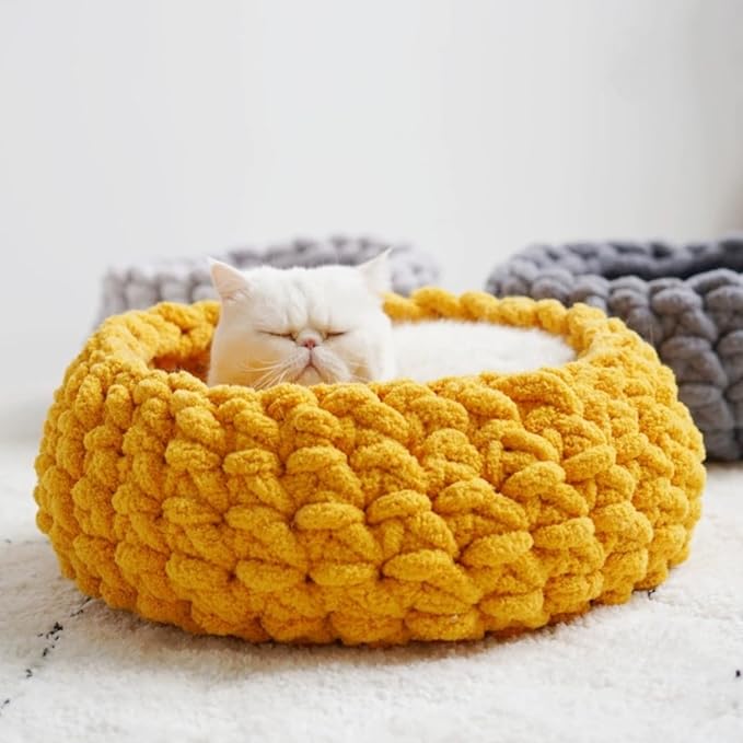 Cat Nest Bed – Premium Handwoven Washable Extra Soft Round Cave House for Indoor Kitten & Kitty, Small & Large (MapleLeaf Red,Medium)