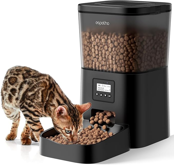 Espelho Automatic Cat Feeder- 4L Timed Cat Food Dispenser 1-6 Meals Control for Cat and Small Dog- Auto Pet Feeder with Desiccant Bag Keep Fresh for Reliable Easy Set Up and Clean- Voice Recorder