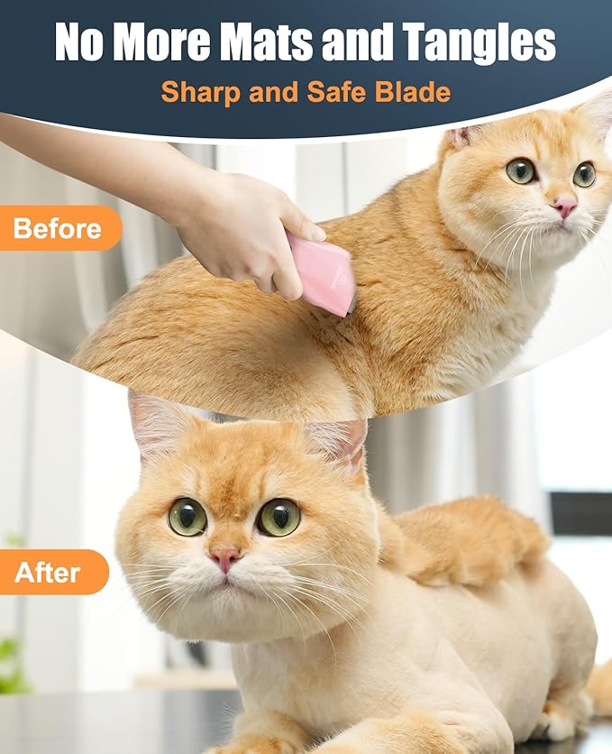 oneisall Pet Clipper for Cat Matted Hair, Pet Shaver for Cats Quiet Pet Clippers Waterproof Cordless Cat Clippers for Matted Hair Long Hair with Storage Bag (Pink)