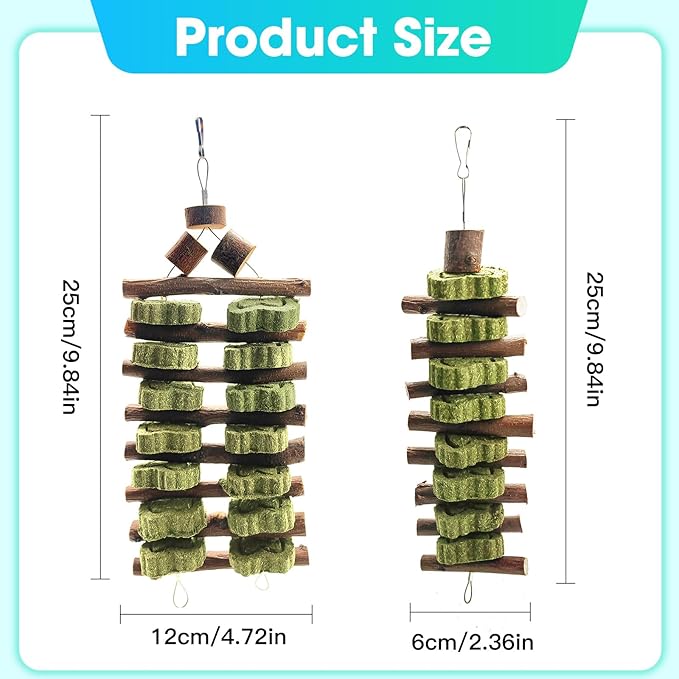 WDEFUN Natural Peach Wood Clover Cake Teeth Grinding Toy String - Rabbit Snack Chewing Toy, Safe and Durable Pet Teeth Grinding Rod, Caring for Dental Health