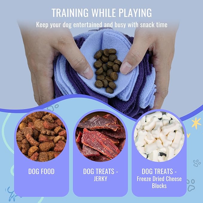 Pet Snuffle Ball, Puzzle Sniffing Interactive Dog Ball for Blind Dogs Training Stress Relief Dog Enrichment Toys Treat Machine Washable (15cm, Gradient Purple)