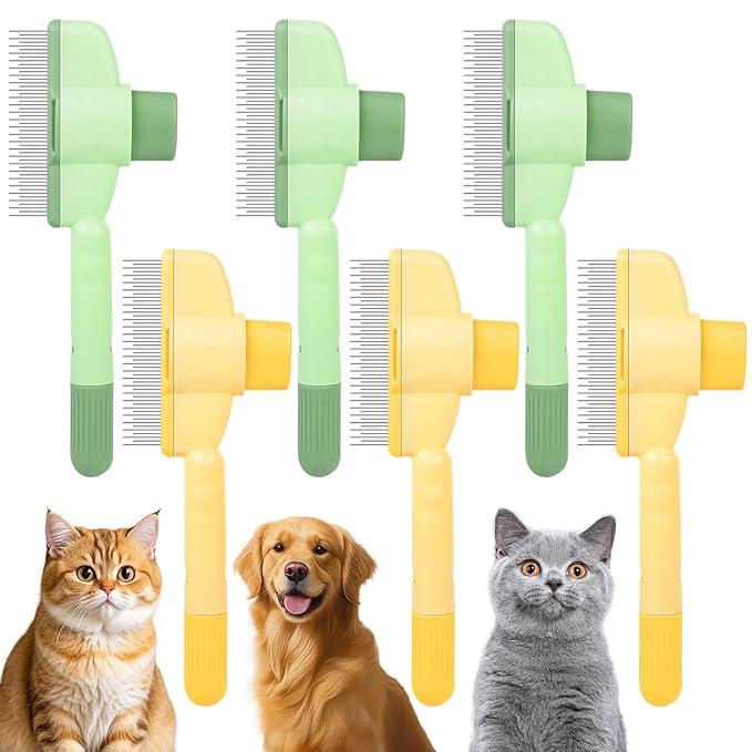 Cat Comb Dog Comb Pet Hair Removal Tool 6 Pack, Flea Combs for Cats and Dog, Grooming Brush with One-Click Self-Cleaning, Pet Grooming Supplies for Cats & Dogs