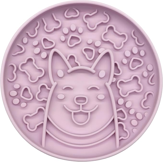 Dog Slow Feeder Bowl, Silicone Dog Bowl, Non-Slip Suction Cups Design,Boring and Anxiety Reducer.(Light Purple)