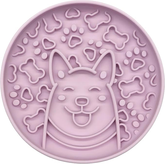 Dog Slow Feeder Bowl, Silicone Dog Bowl, Non-Slip Suction Cups Design,Boring and Anxiety Reducer.(Light Purple)