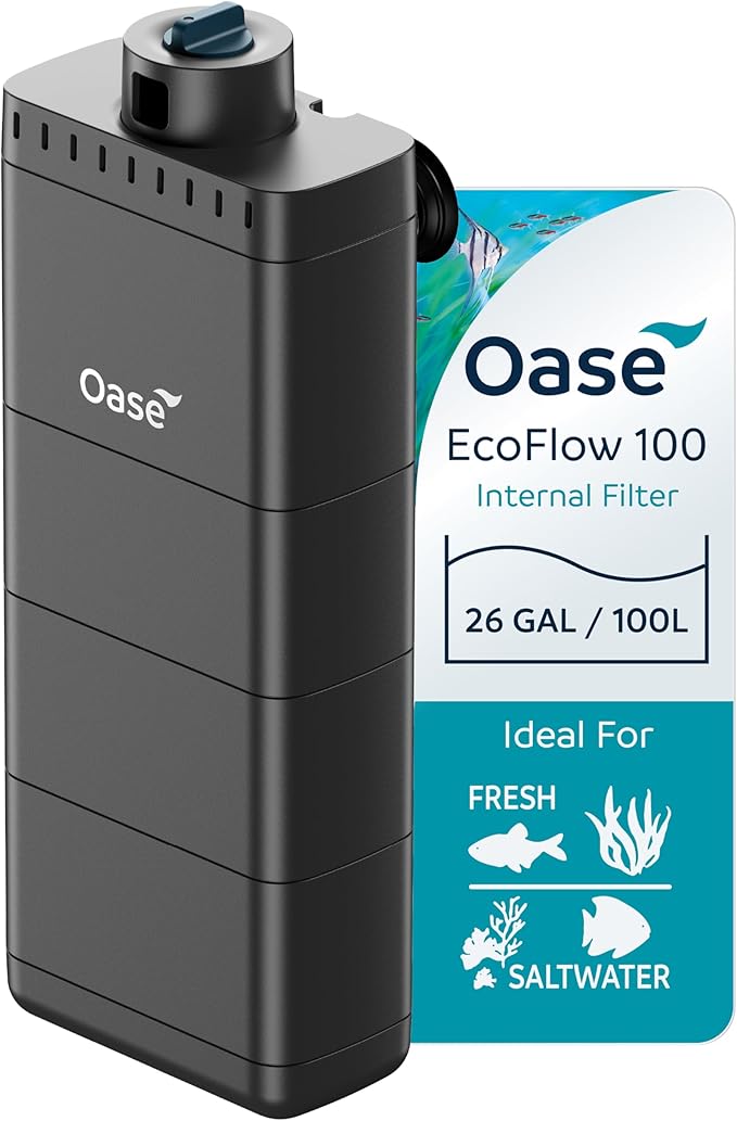OASE EcoFlow 100 Internal Aquarium Filter, for Freshwater and Saltwater Tanks Up to 26 Gallons, Quiet, Customizable Water Flow, Multi-Stage Filtration