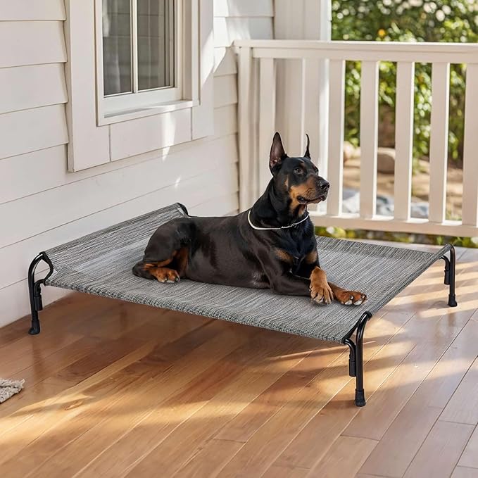 Veehoo XL Outdoor Elevated Dog Bed, Raised Dog Cot for Extra Large Dogs, Cooling Washable Waterproof Pet Hammock Beds with Slope Headrest, Breathable Mesh and Sturdy Frame, X-Large, CWC2204