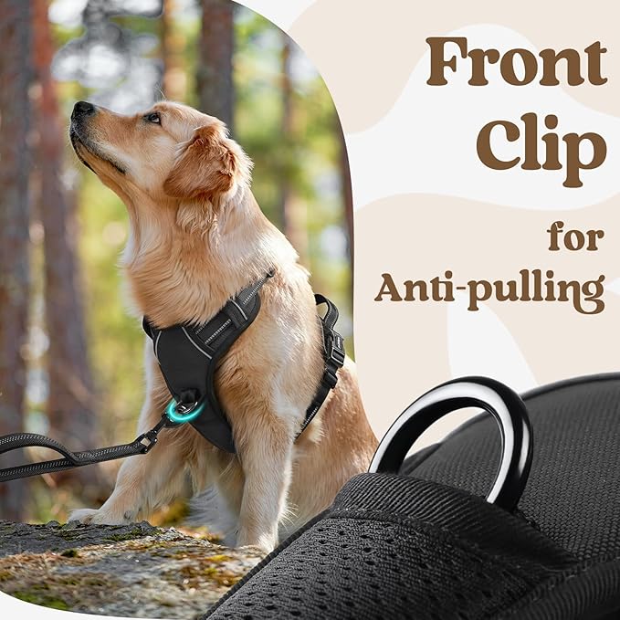 rabbitgoo Dog Harness for Large, No Pull Pet Harness with 3 Buckles, Adjustable Soft Padded Vest with Control Handle, Walking Reflective Pet Vest for Extra Large Dogs, Black, XL