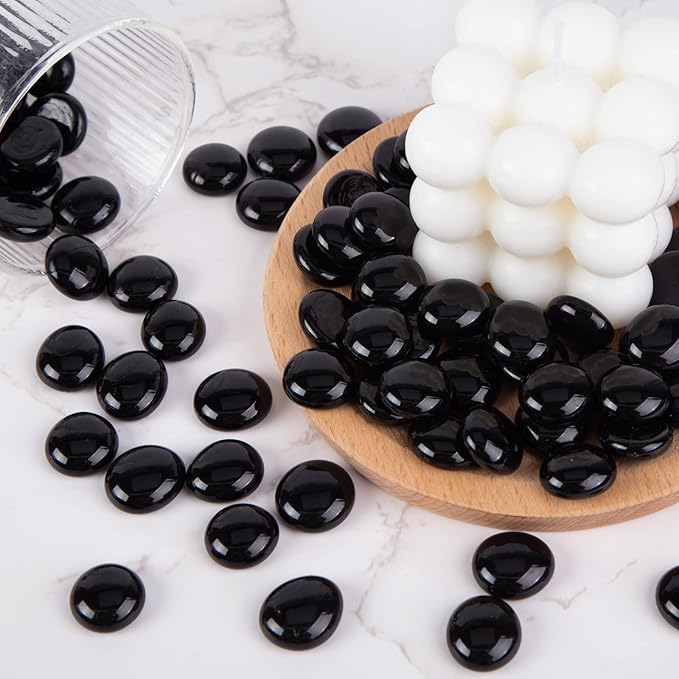 FUTUREPLUSX 1LB Black Flat Glass Marbles, Glass Pebbles Vase Filler, Dark Beads Fishbowl Decorative Gem for Table Scatter Home Decor