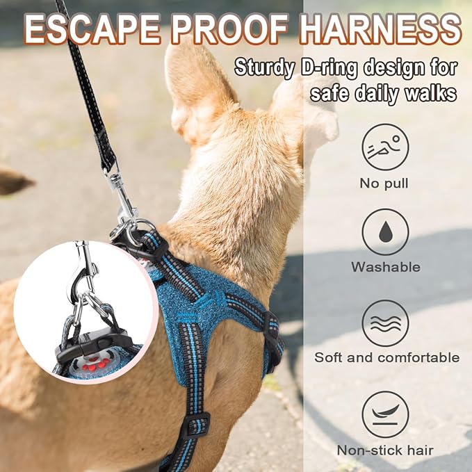 BARKBAY Dog Harness, Reflective Adjustable Puppy No Pull Harness, Breathable Soft, X-Small, Blue/Black