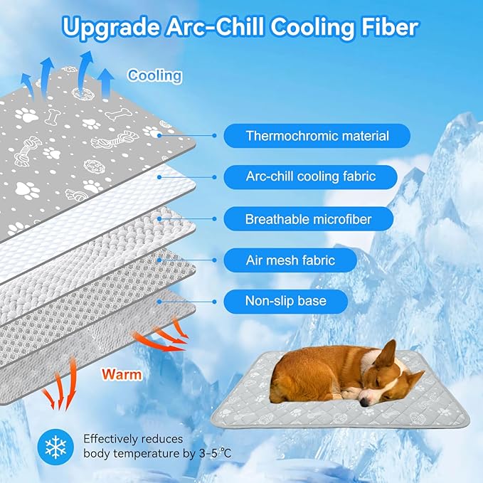 MH MYLUNE HOME Self Cooling Mat for Large Dog, 44”x32” Arc-Chill Cooling Fiber & Endothermic Color Changing Pet Cooling Pad, Foldable & Washable Non-Toxic Summer Pet Blanket