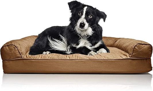 Furhaven Orthopedic Dog Bed for Large/Medium Dogs w/ Removable Bolsters & Washable Cover, For Dogs Up to 55 lbs - Quilted Sofa - Toasted Brown, Large