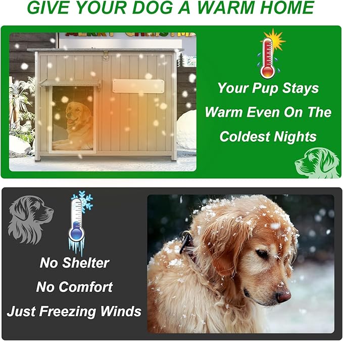 Dog House Outdoor Weatherproof & Wooden Dog Kennel with Chew-Proof Iron Frame，Removable Floor, Adjustable Vent Window, Easy Assembly for Large and Medium Dogs 43.3" D x 29.5" W x 33.5" H