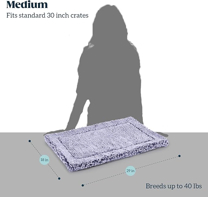 Stoutwool Indestructible Dog Bed - Fluffy Chew Proof Dog Crate Pad - Tough Kennel Pad for Aggressive Chewers - Washable, Ideal for Medium Breeds & Fits 30-Inch Crate - 29"x18", Jacaranda