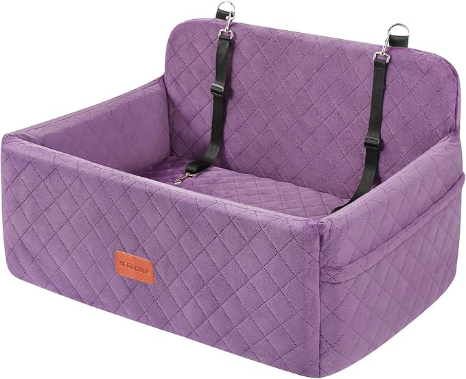 Dog Car Seat for Medium/Large Dogs, Pet Booster Seat for Under 55 lbs or 2 Small Dogs, Detachable & Washable Dog Car Bed for Backseat with 2 Safety Leashes (Purple)