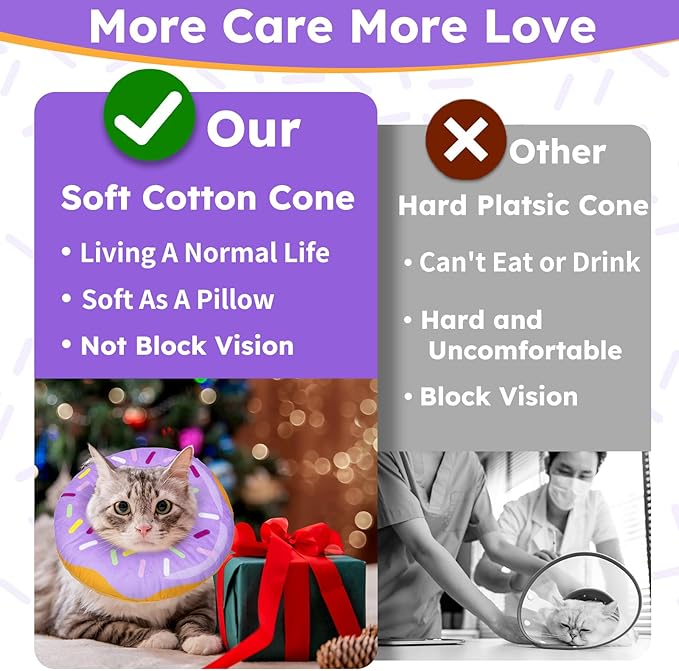 Cat Cone Collar Soft, Cat Recovery Collar for Wound Healing Cute Donut Adjustable Kittens Cones to Stop Licking Comfortable Lightweight Neck Elizabethan Collars for Cats Kittens After Surgery