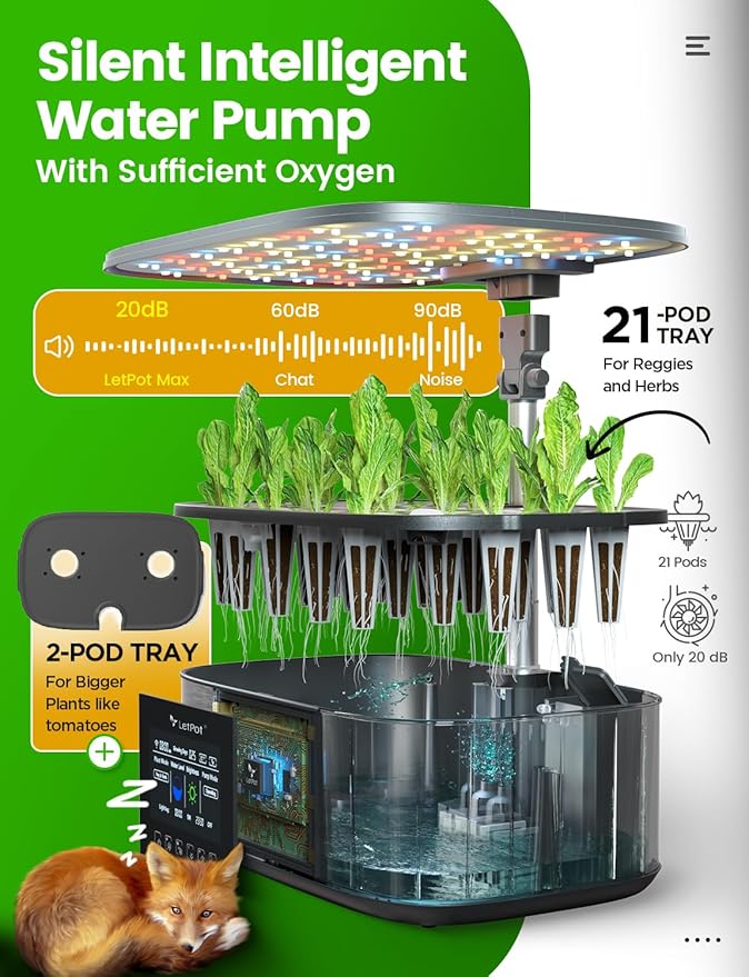 LetPot LPH-Max Hydroponics Growing System Kit, 21 Pods APP & WiFi Automatic Controlled Smart Indoor Garden with 36W LED Grow Light, Auto Drip Irrigation Kits, Self-Managed Nurturing & Watering