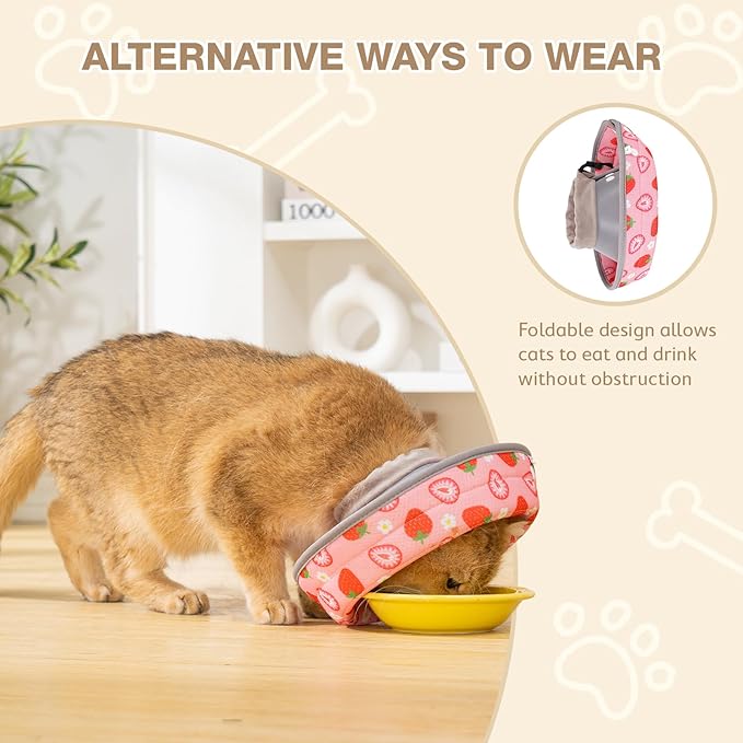 Avont Cat Cone Collar Soft to Stop Licking, Adjustable Foldable Lightweight Kitten Recovery Collar After Surgery for Small Dogs, Elizabeth Cone of Shame Alternative -Strawberry(L)