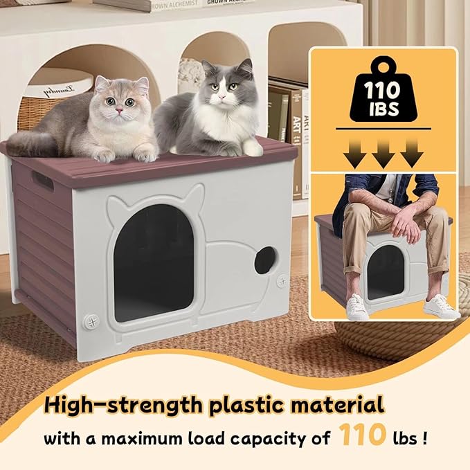 Plastic Outdoor Cat House Waterproof Feral Cat Shelter(Coffee)