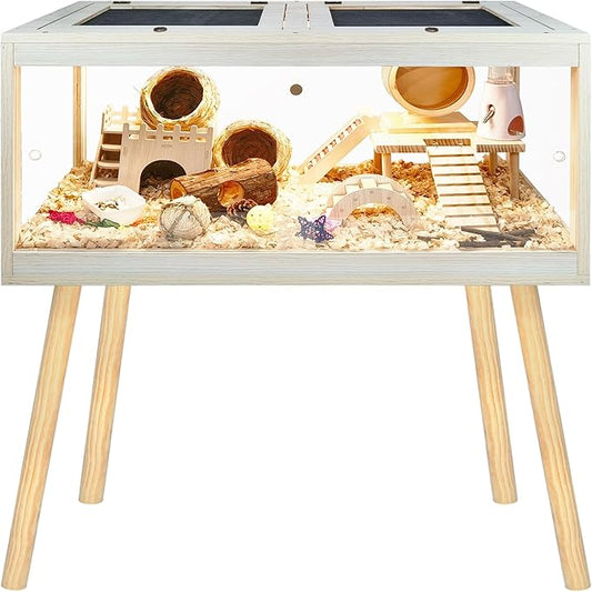 Prolee Hamster Cage Chewproof, Mice and Rat Habitat with Transparent Sides, Hamster Cage with Openable Mesh Top, Solid Built with Lock Design and Leg Stand, 48" inch