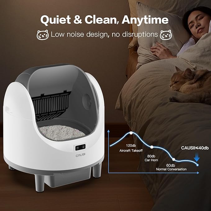 Automatic Litter Box, [Safe Anti-Pinch] CAUSII Large Capacity Self-Cleaning Cat Litter Box for Multiple Cats, App Control, Quiet & Odor-Free,for 3.5-24.2LB, with 30PCS Garbage Bags,Litter Mat