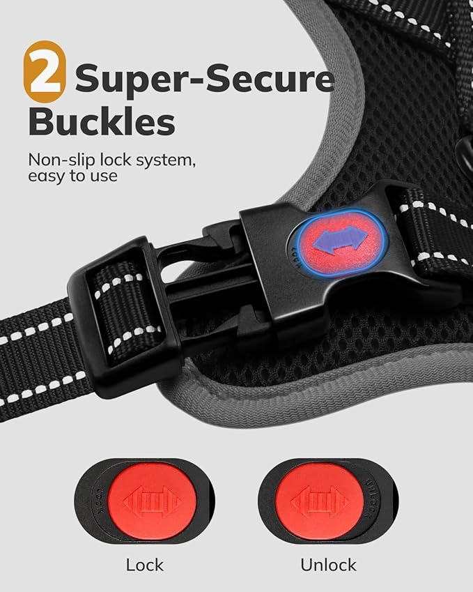 MIDOG No-Pull Dog Harness | Adjustable & Reflective Pet Harness Leash Set for Small Medium Large Dogs Walking, Training| No Choke, Front Clip, Soft Padded Vest with Easy Control Handle - Black, M