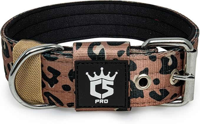TSPRO Tactical Dog Collar 1.5 Inch Wide Thick Dog Collars with Heavy Duty Metal Buckle, Durable, Strong, Adjustable for Medium to Large Dogs (Leopard Print M)