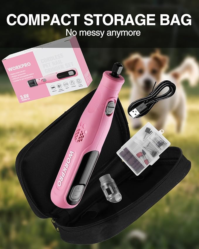 WORKPRO 6-Speed Dog Nail Grinder, Pet Nail Grinder for Small, Medium, and Large Dogs and Cats, 70 Accessories Rotary Tool with Type-C Charging Cable and Storage Bag for Sanding, Carving, and Polishing
