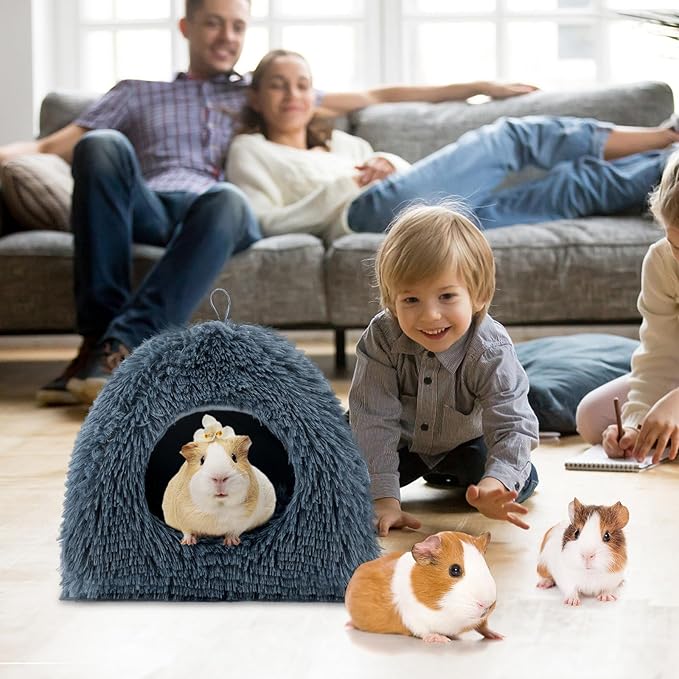 YUEPET Guinea Pig Bed Plush Calming Hideout, Warm Rabbit Hide for Hamsters Hedgehogs Ferrets Dwarf Rabbits and Other Small Animals(Dark Grey)